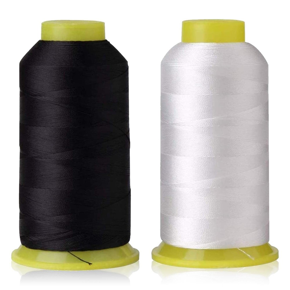 T70#69 Bonded Nylon Sewing Thread - 1500 Yard Spool -(White+black) 2Pc