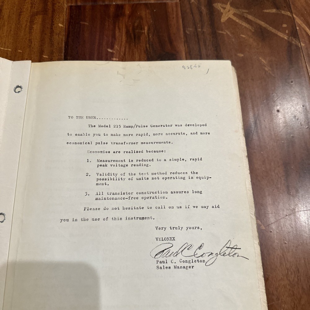 Velonex Model 215 Ramp/Pulse Generator Manual