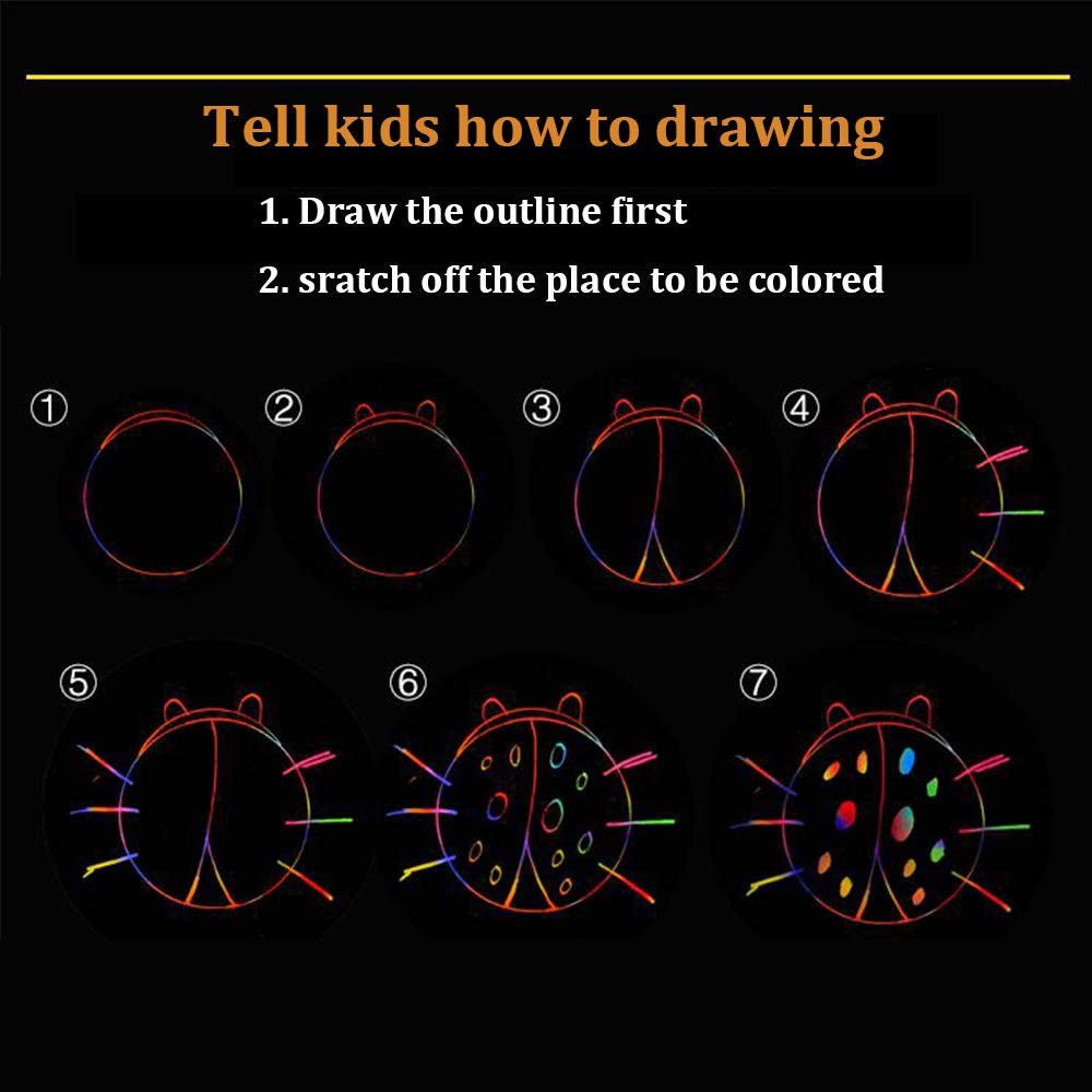 Art Set for Kids Rainbow Magic Scratch Off Paper Black Scratch Sheets Notes C...
