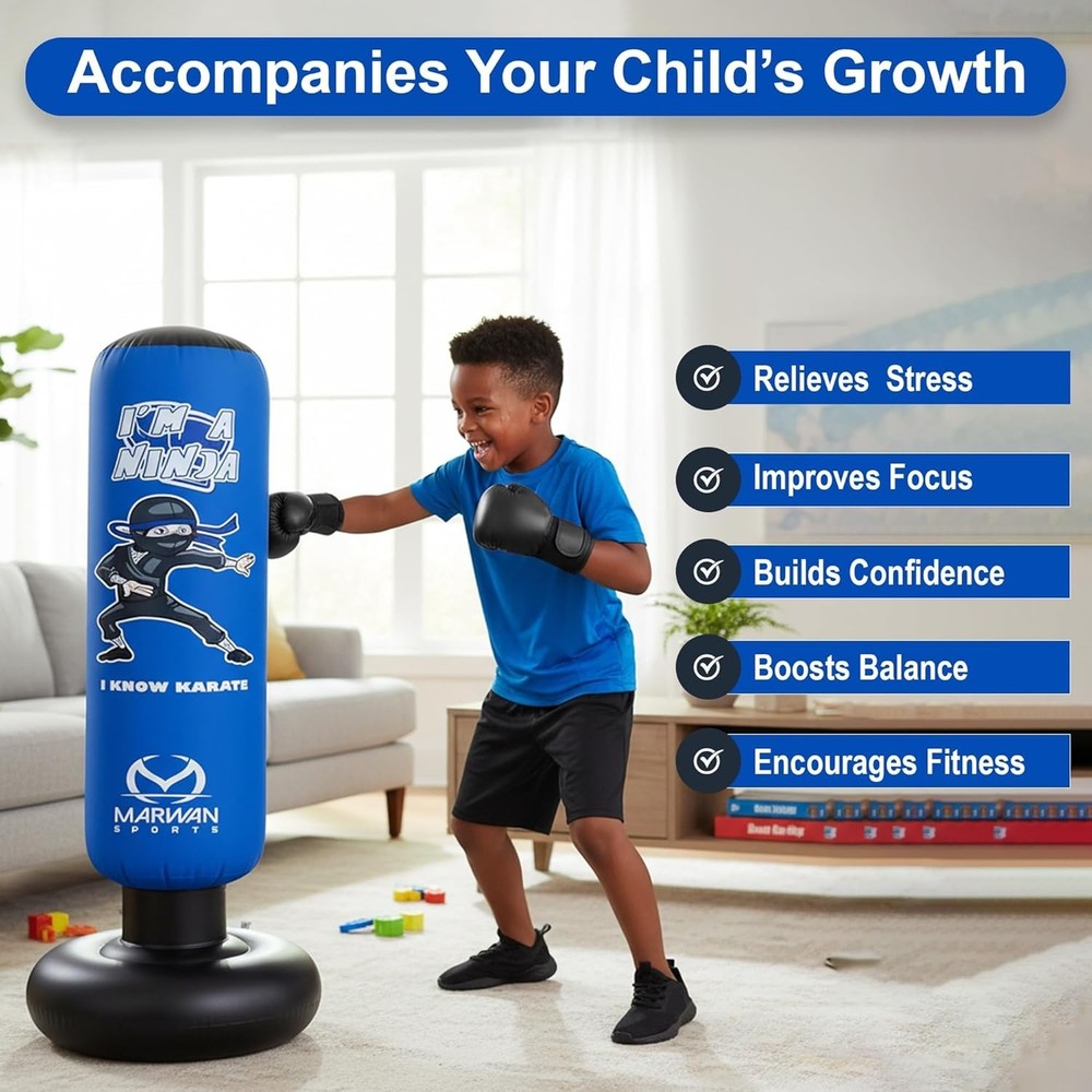 Kids Inflatable Punching Bag - 5-in-1 Set