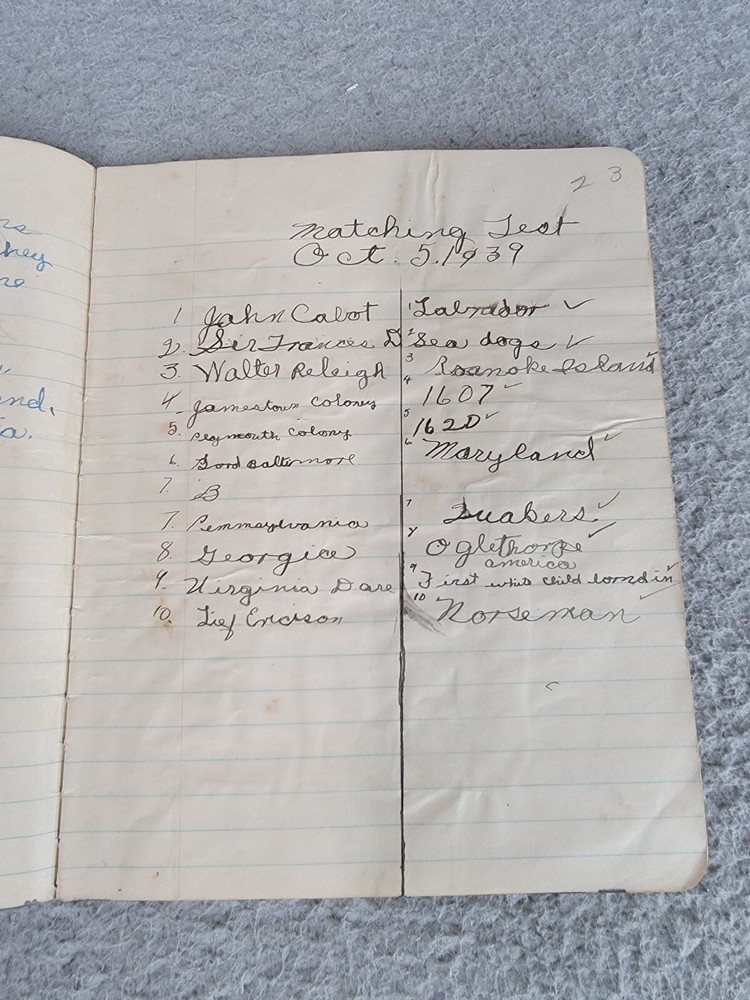 1939-1940 Kid's 5th Grade History Schoolwork Homework Composition Book