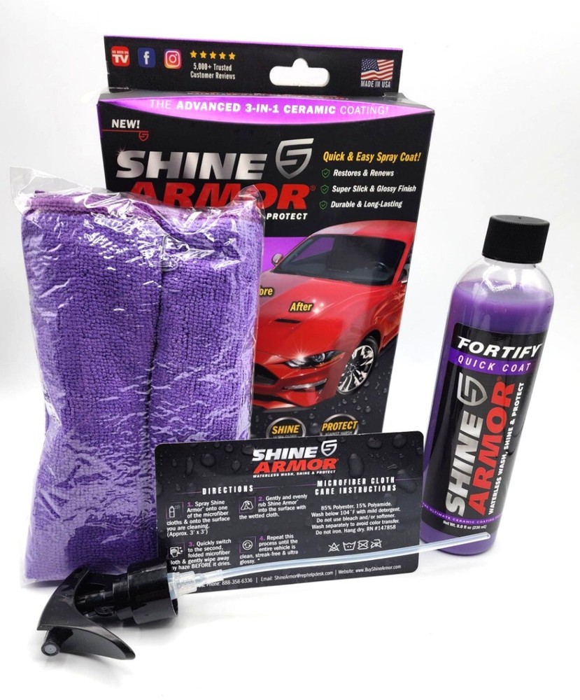 1 Kit-Shine Armor Fortify Quick Coat Ceramic Coating Spray &2 Microfiber Cloths