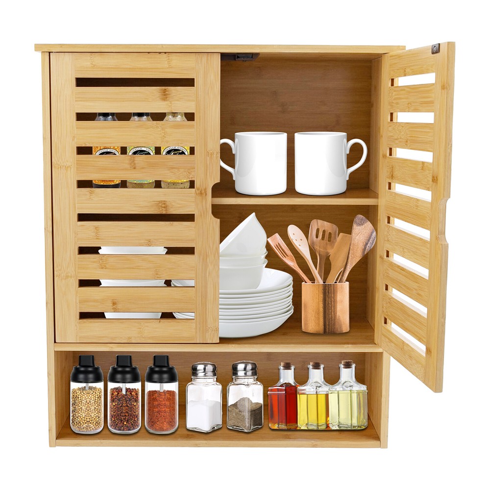 3-Layer Bamboo Storage Cabinets Modern Wall Mounted Decor Racks Storage Cabinets
