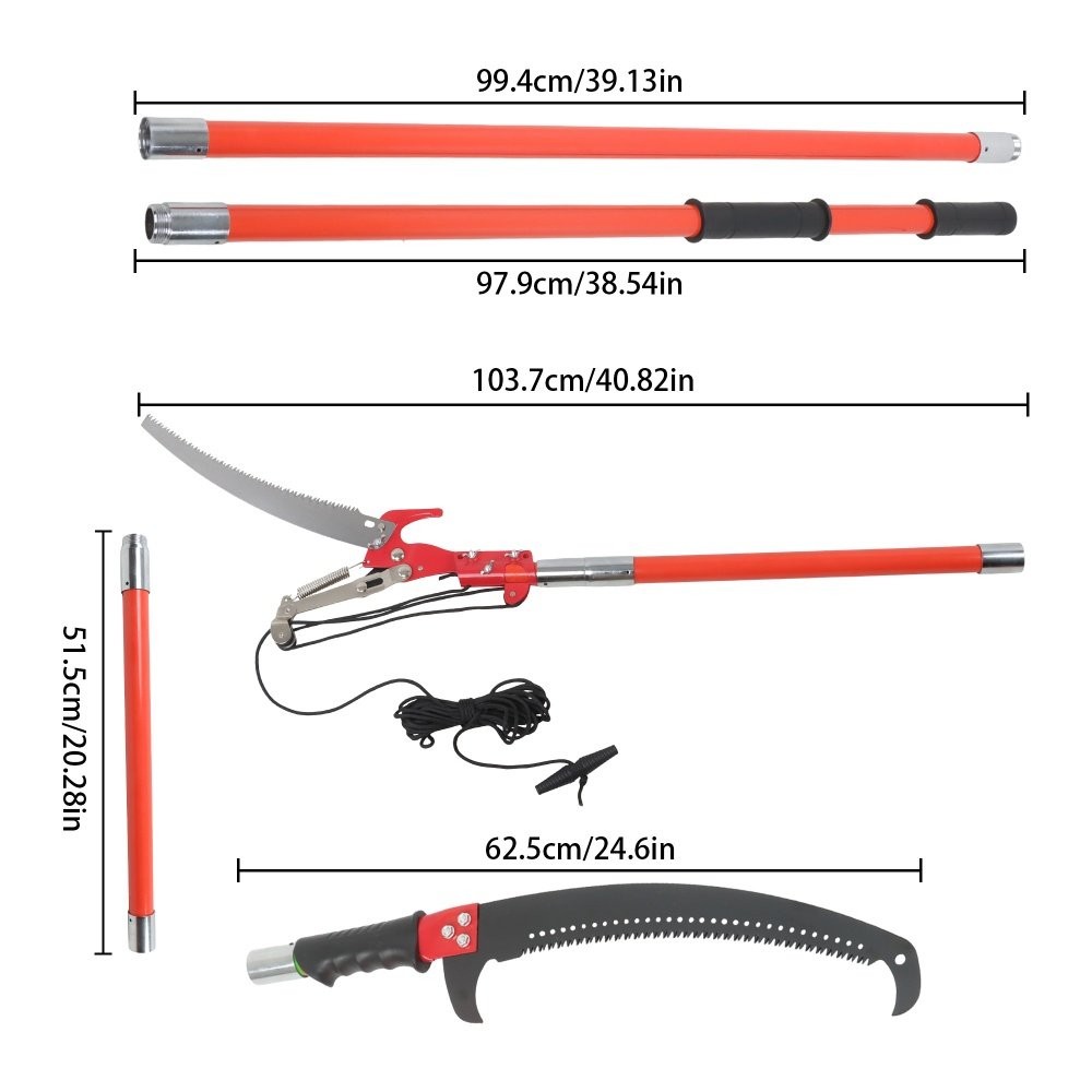 30 Feet Tree Pole Pruner Durable Tree Trimmers Handle Orange-red Manual Branches