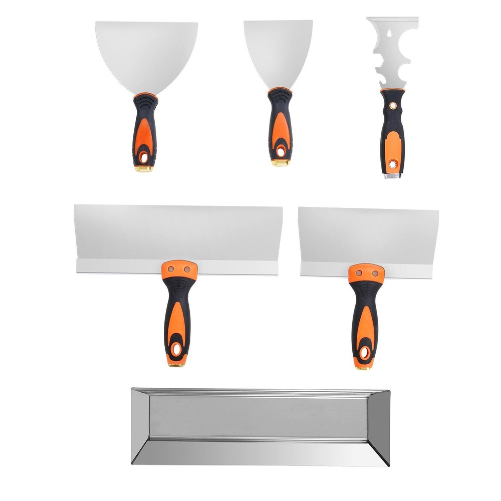 6-Piece Stainless Drywall Tools: Scraper, Putty, Taping, 12" Mud Pan