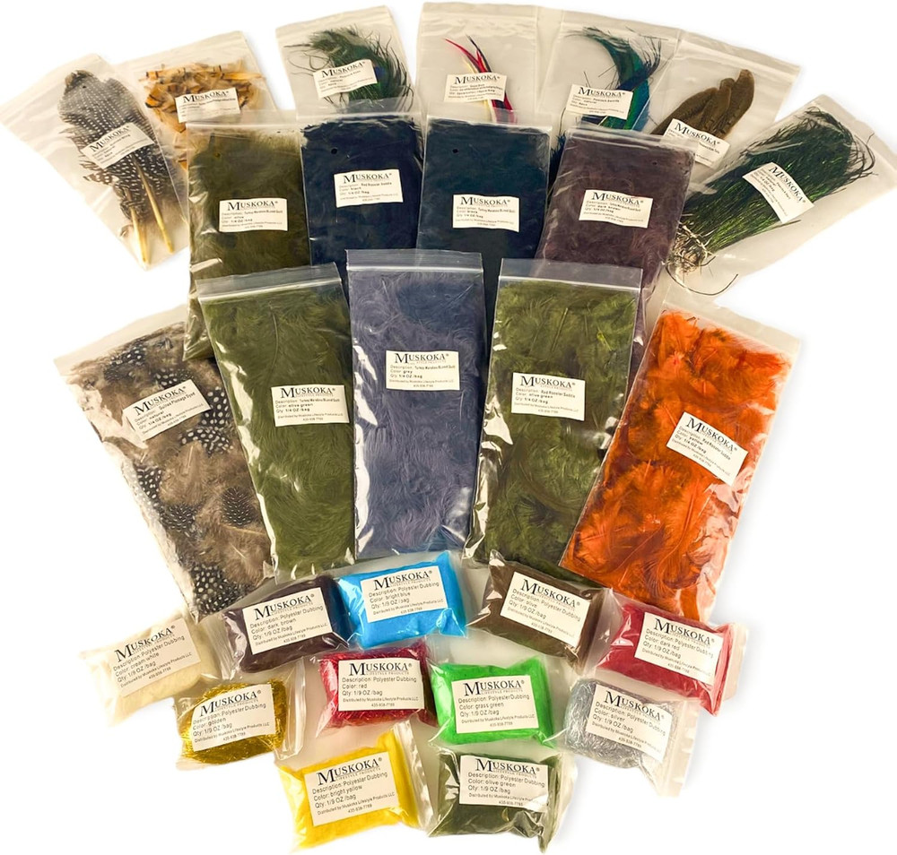 Fly Tying Material Feather and Dubbing Bulk Starter Kit, Bulk Fly Tying Kit by