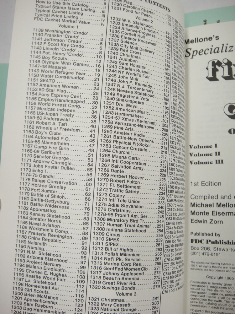 Mellone's Specialized Cachet Catalog of FDCs of the 1960s Volumes 1-3 Complete