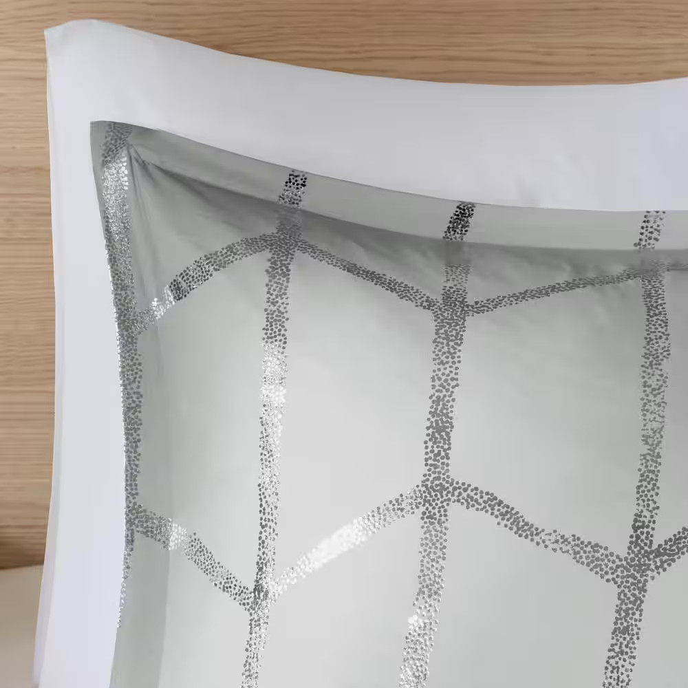 Khloe 5-Piece Grey/Silver Microfiber Full/Queen Ultra Soft Metallic Print Comfor