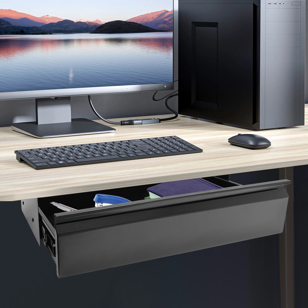 Black Sliding Pull-out Drawer Under Table Mounted Drawer Storage Box Organizer