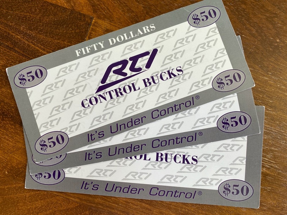 RTI Control Bucks $150.00 VALUE  - SAVE 55% VERIFIED RTI Remote Technologies Inc