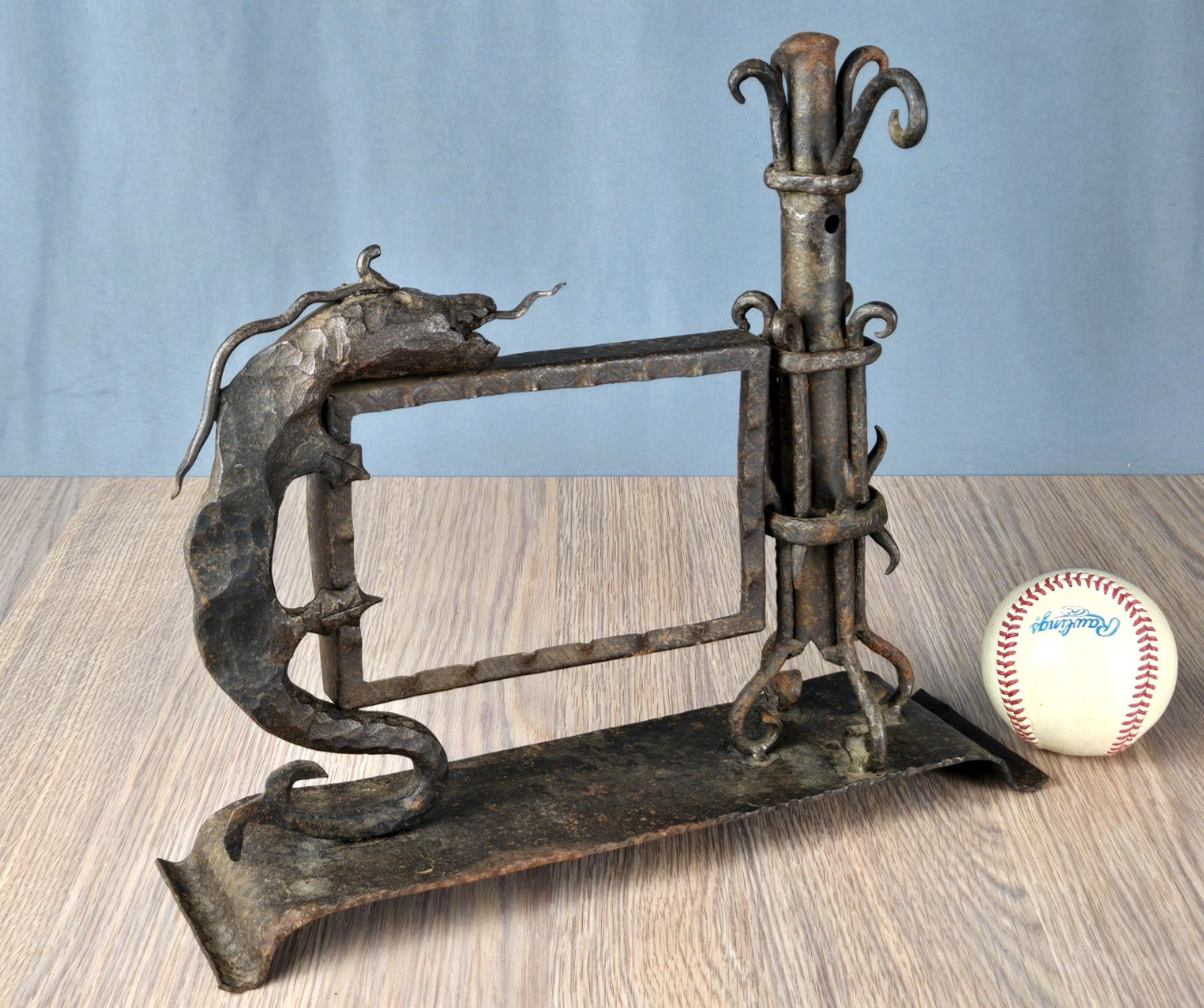 Antique gothic wrought iron dragon/serpent picture frame, hand forged