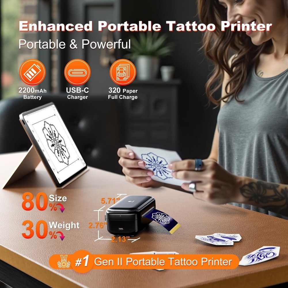 Phomemo TP31 Tattoo Stencil Printer Mini Tattoo Printer w/ 30pcs Transfer Paper