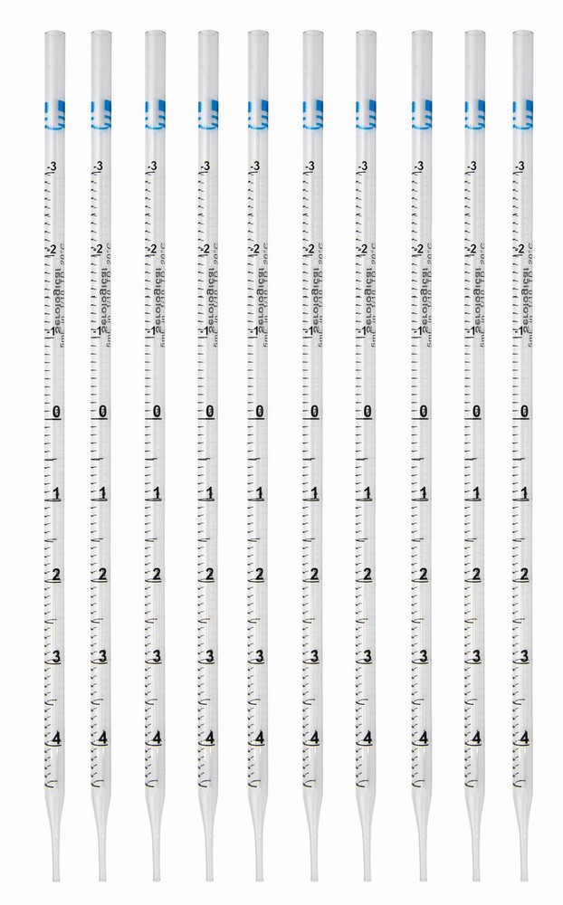 Pipette Serological, 5ml Capacity by 0.1ml, Plastic, Sterile, Color Coded. Pack