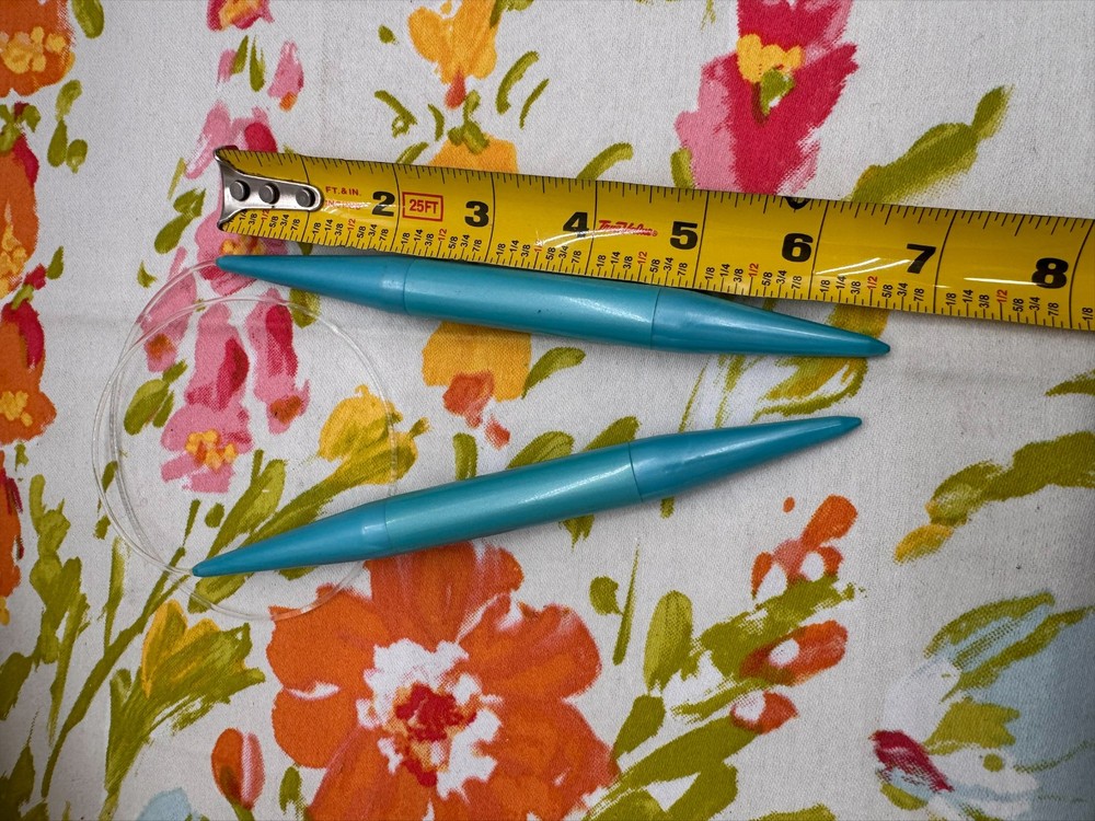Vintage Circular Knitting Needles Teal Plastic Tips Clear Cable Sewing Tool