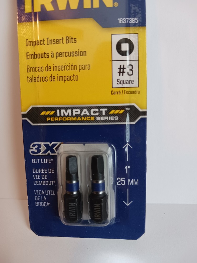 Irwin #1837385 Impact Insert Bit, #3 SQUARE, 2PK, 1"