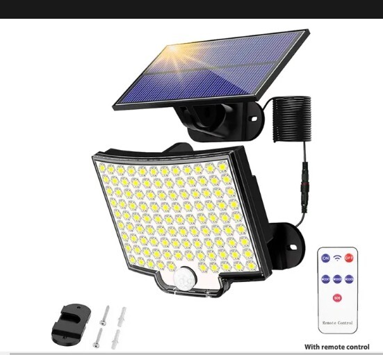 SOLAR LED SPOTLIGHT LIGHT WITH MOTION SENSOR WATERPROOF 106 LED REMOTE CONTROL