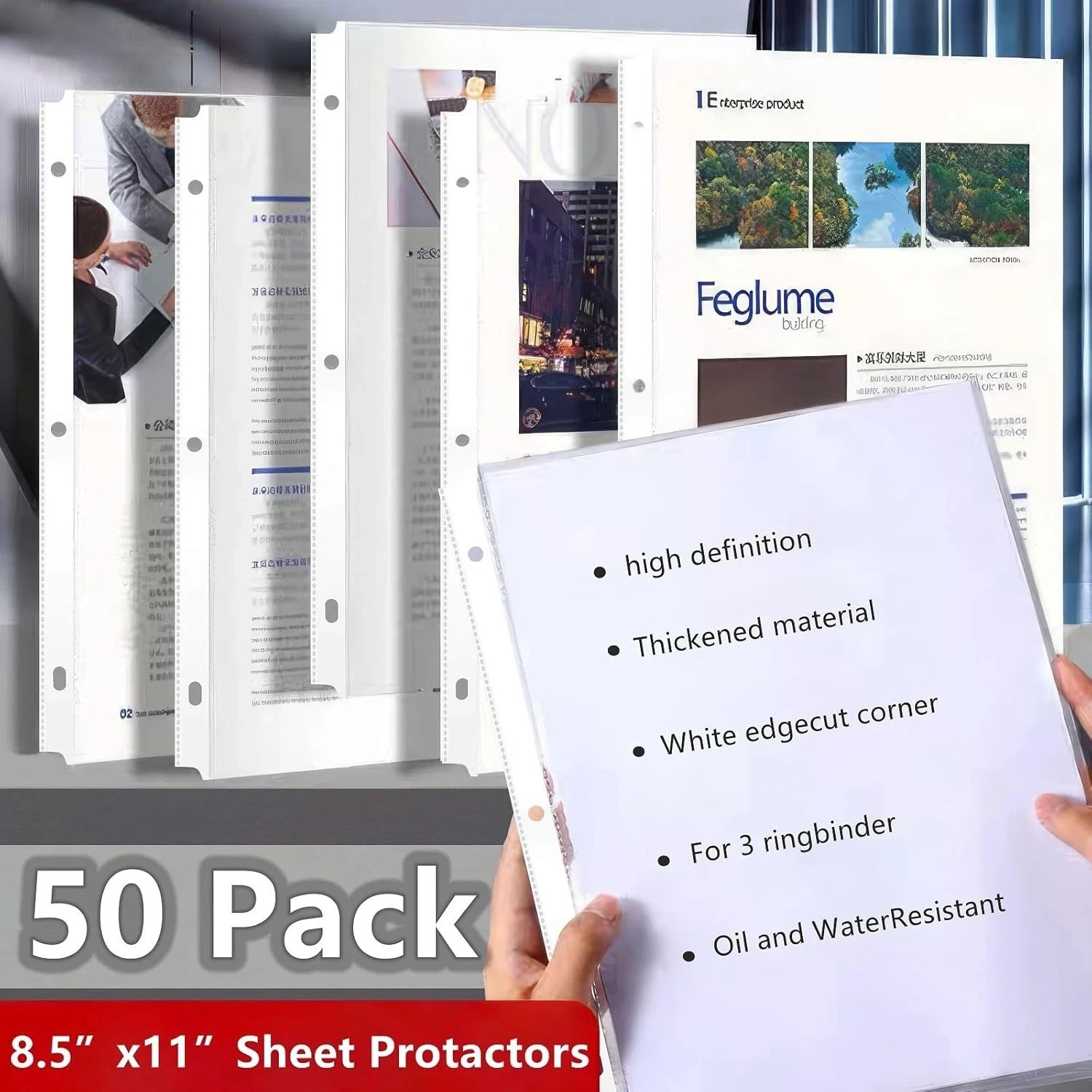 50 Clear Sheet Protectors 8.5x11 Plastic Sleeves for 3-Ring Binder Pages