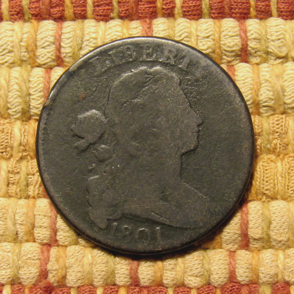 1801 DRAPED BUST LARGE CENT, S-224, G/VG  ~  ORIGINAL, FULL DATE & REVERSE, NICE