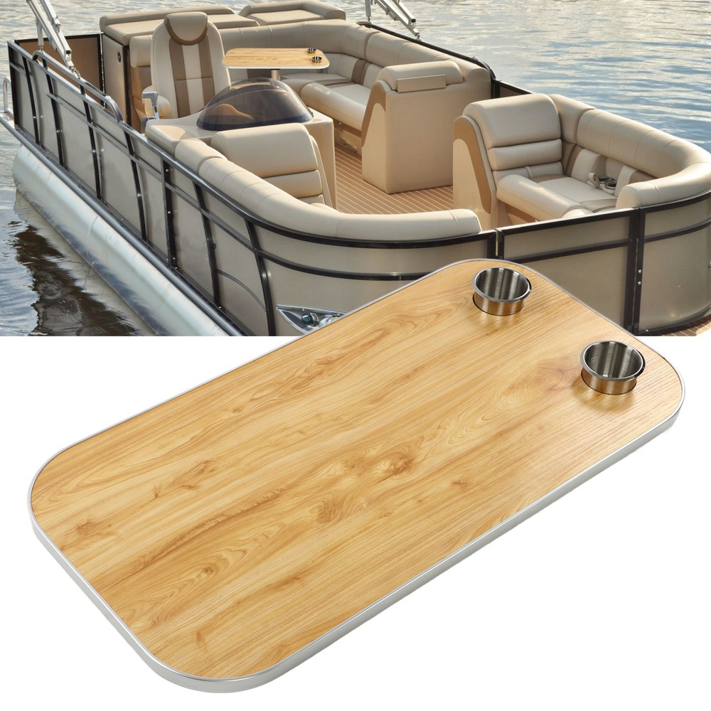 Rectangle Yellow Boat Table Top with 2 Cup Holders Solid Wood Removable Desk WT