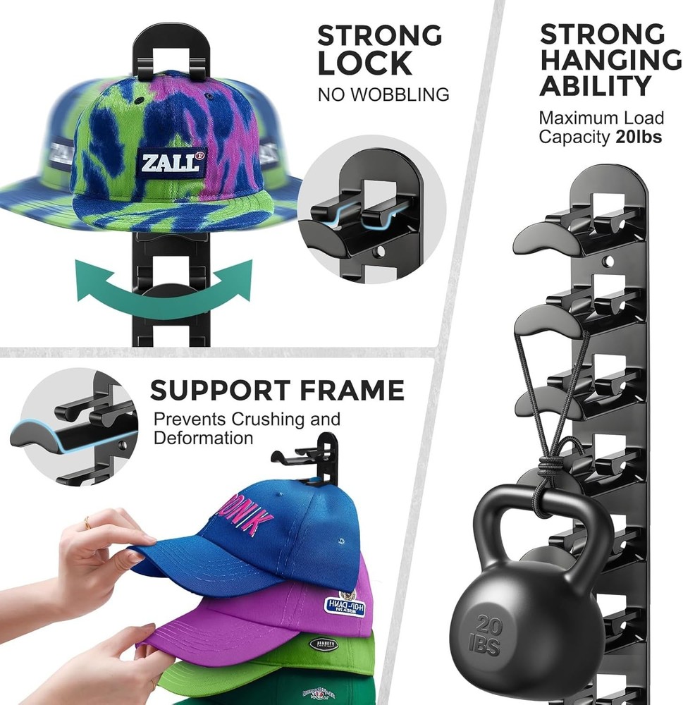 2 Pack Hat Organizer Hat Holder Storage Wall Mount Rack Display