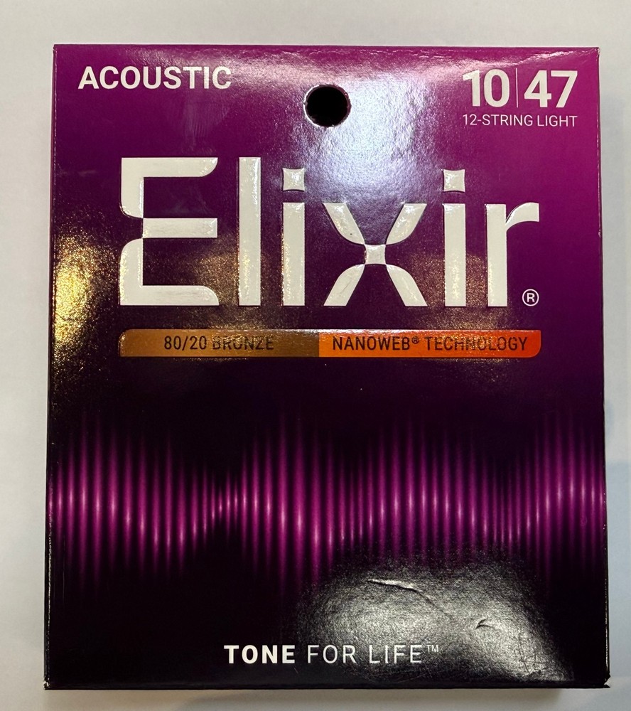 2 SETS Elixir 80/20 Bronze 12-String Acoustic Strings NANOWEB Light 10-47  11152