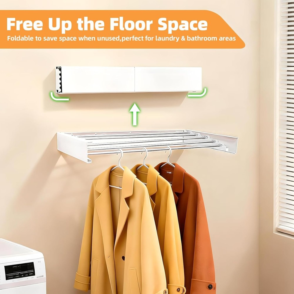 Wall Mounted Clothes Drying Rack 32", Collapsible Space Saving Laundry Drying Ra