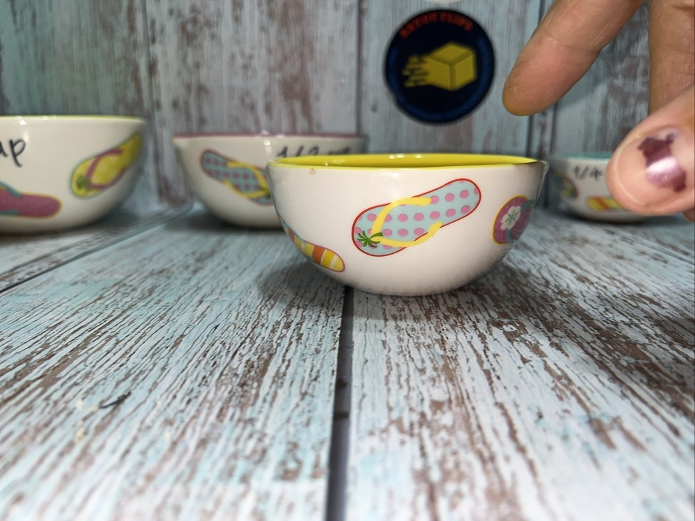Ceramic Measuring Bowls Cups.Flip Flops 4 Piece Stacking Set