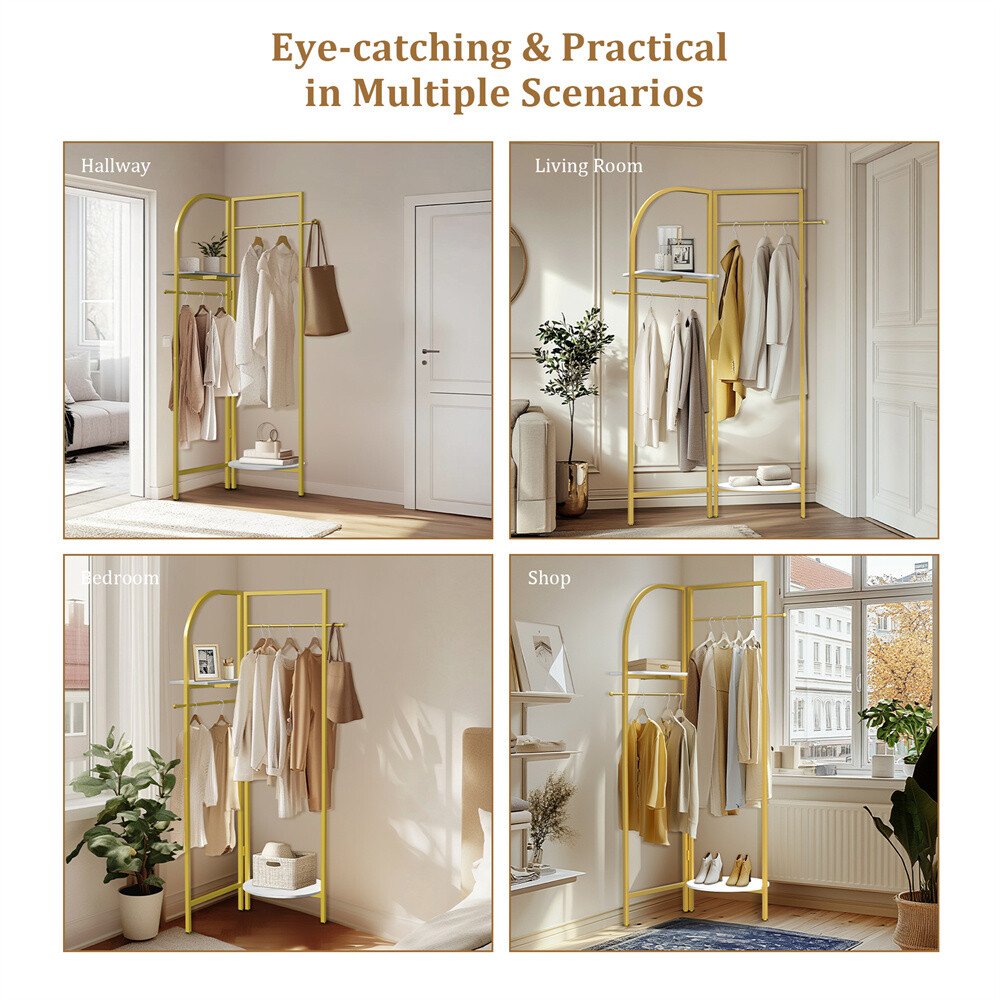Corner Gold Metal Clothing Rack Freestanding Clothes Coat Rack 90-180° Unfolding