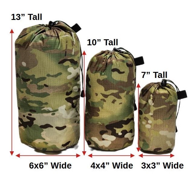 3-pk MULTICAM 70D Mil-spec Ripstop Waterproof Nylon Camping Hiking Stuffsack Set