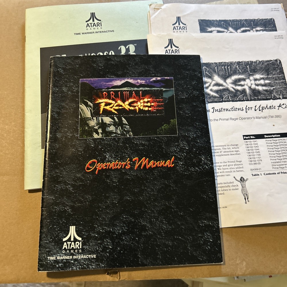 Originall Factory Primal Rage Atari Set Capcom  arcade video game owners manual