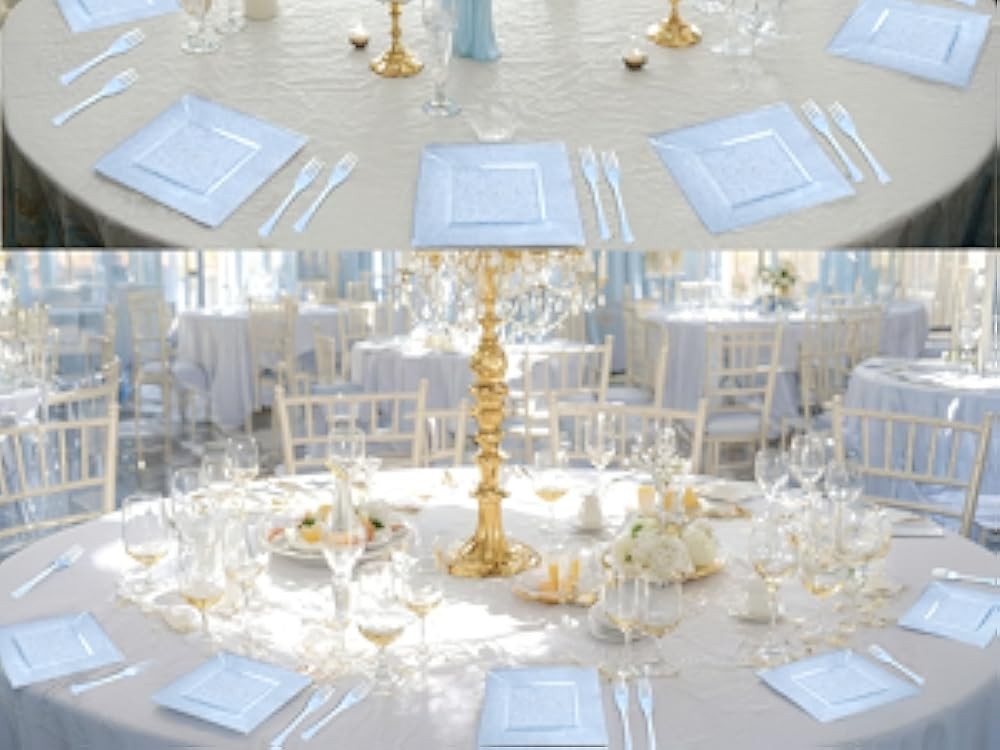 DaYmi Blue Glitter Dert Plates Including Appetizer Plates, Plastic