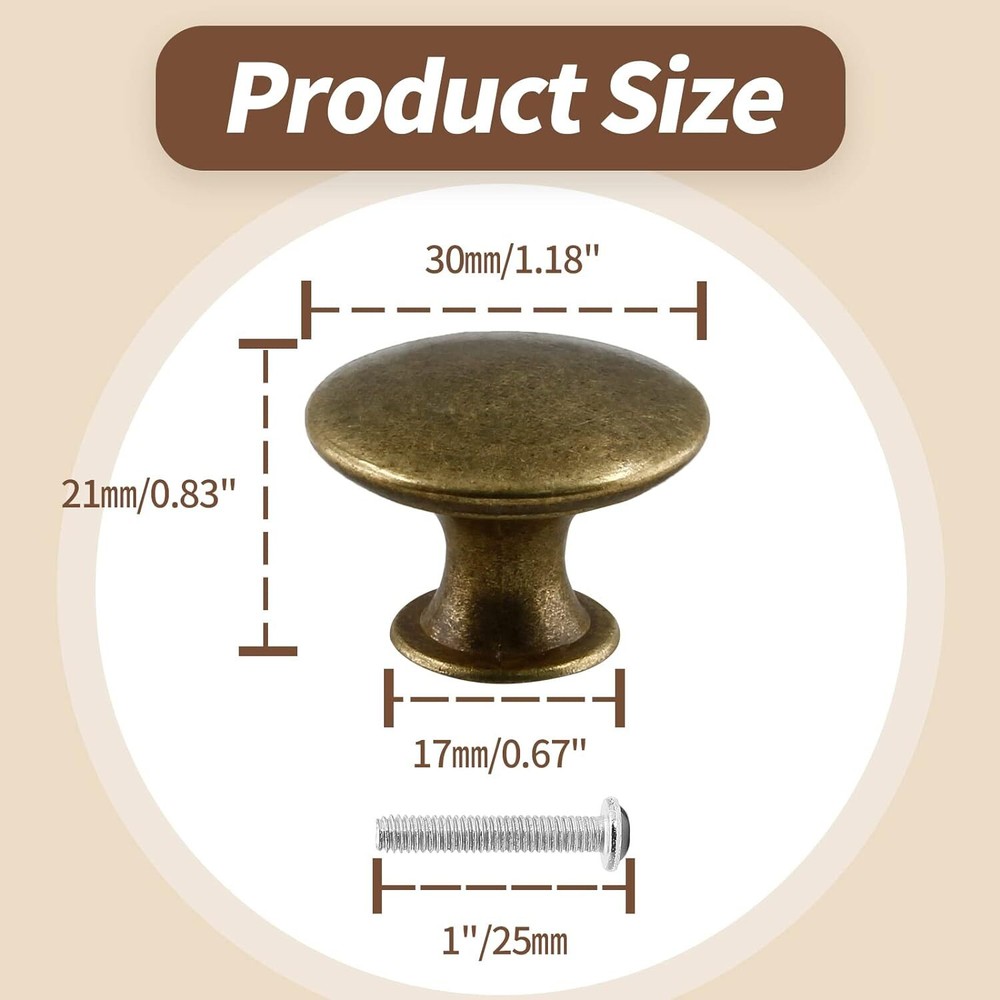 12 Pcs Cabinet Knobs Metal Drawer Knobs Round Dresser Handle 12 Pack Brass