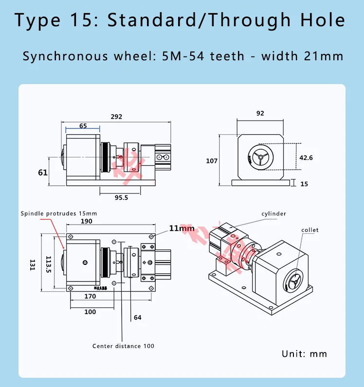 Type 15 Pneumatic Spindle Rotary Clamp Automatic Fixture Adjustable Speed