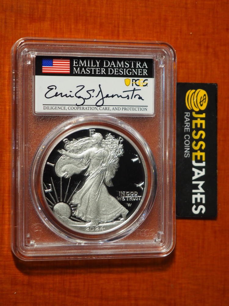 2024 W PROOF SILVER EAGLE PCGS PR70 DCAM ADVANCE RELEASE EMILY DAMSTRA SIGNED