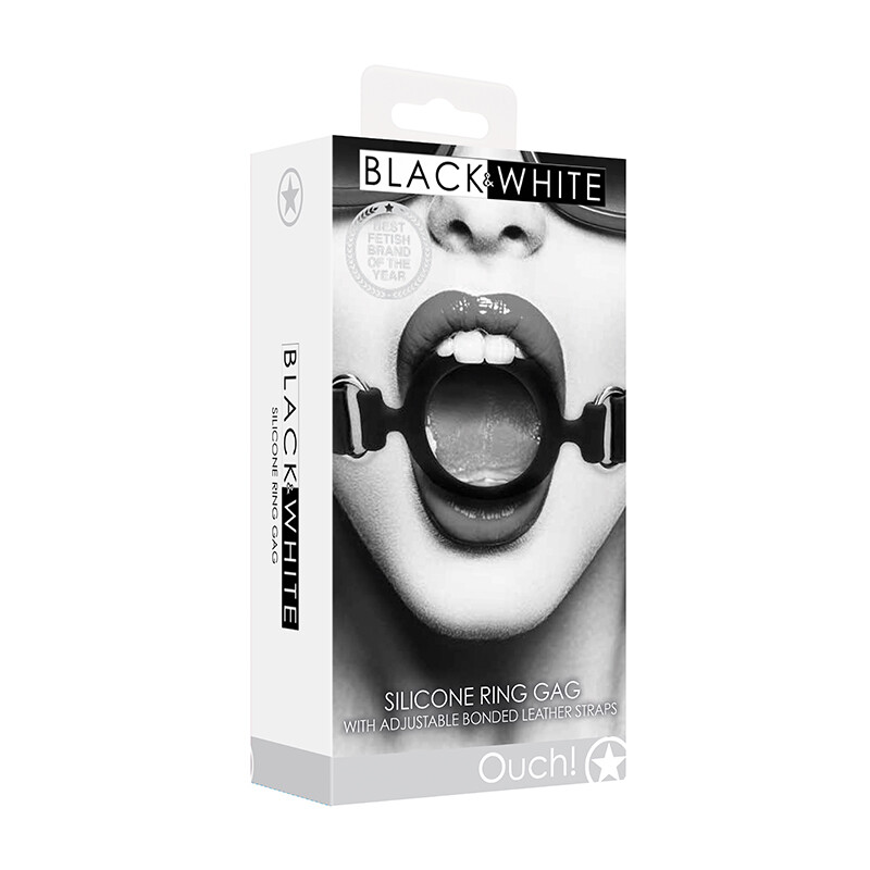 Ouch! Black & White Silicone Ring Gag With Adjustable Bonded Leather Straps