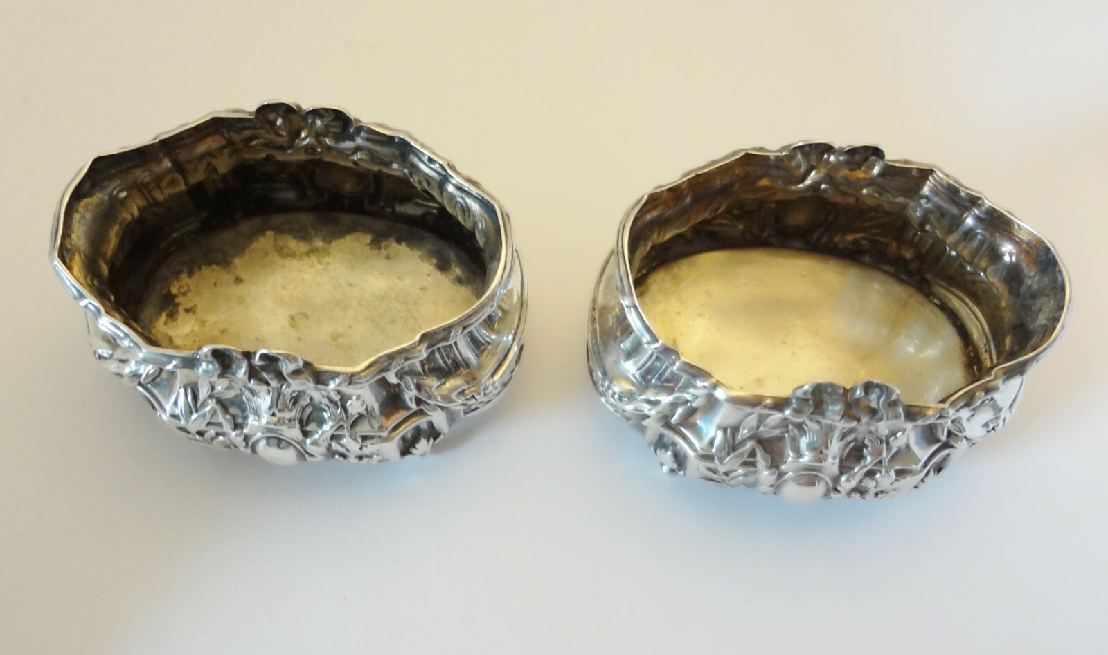 Pair Antique French Salt Cellars PAUL BOUTON & CIE - Glass Liners are Missing