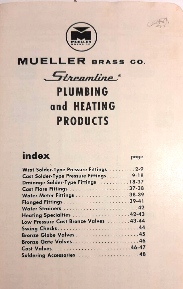 Mueller Brass Co Streamline Plumbing & Heating Products Catalog