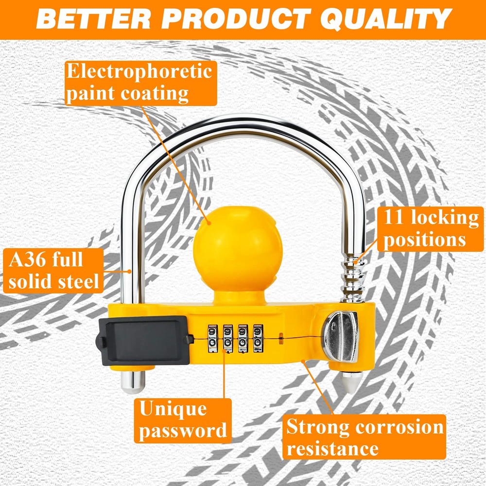 Funmit Trailer Lock Universal Hitch with key combination, Yellow
