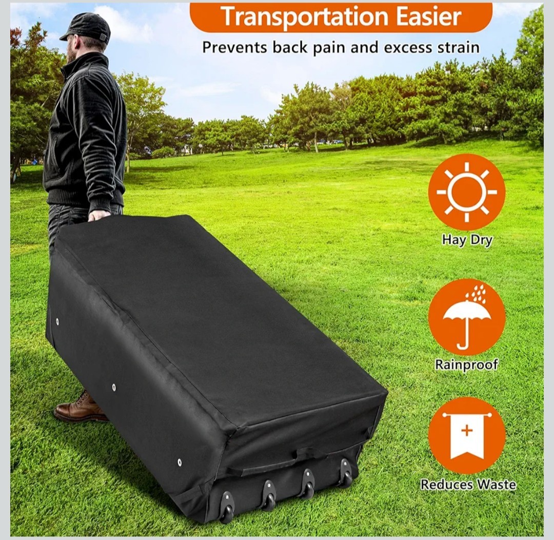 2 Pack Waterproof Rolling Hay Bale Bag, 4 Heavy Duty Wheels 46” x 23” x 16”