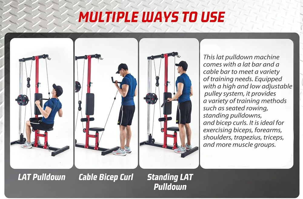 Pull Down & Low Row Cable Machine Home LAT Pulley System for Full Body Workout