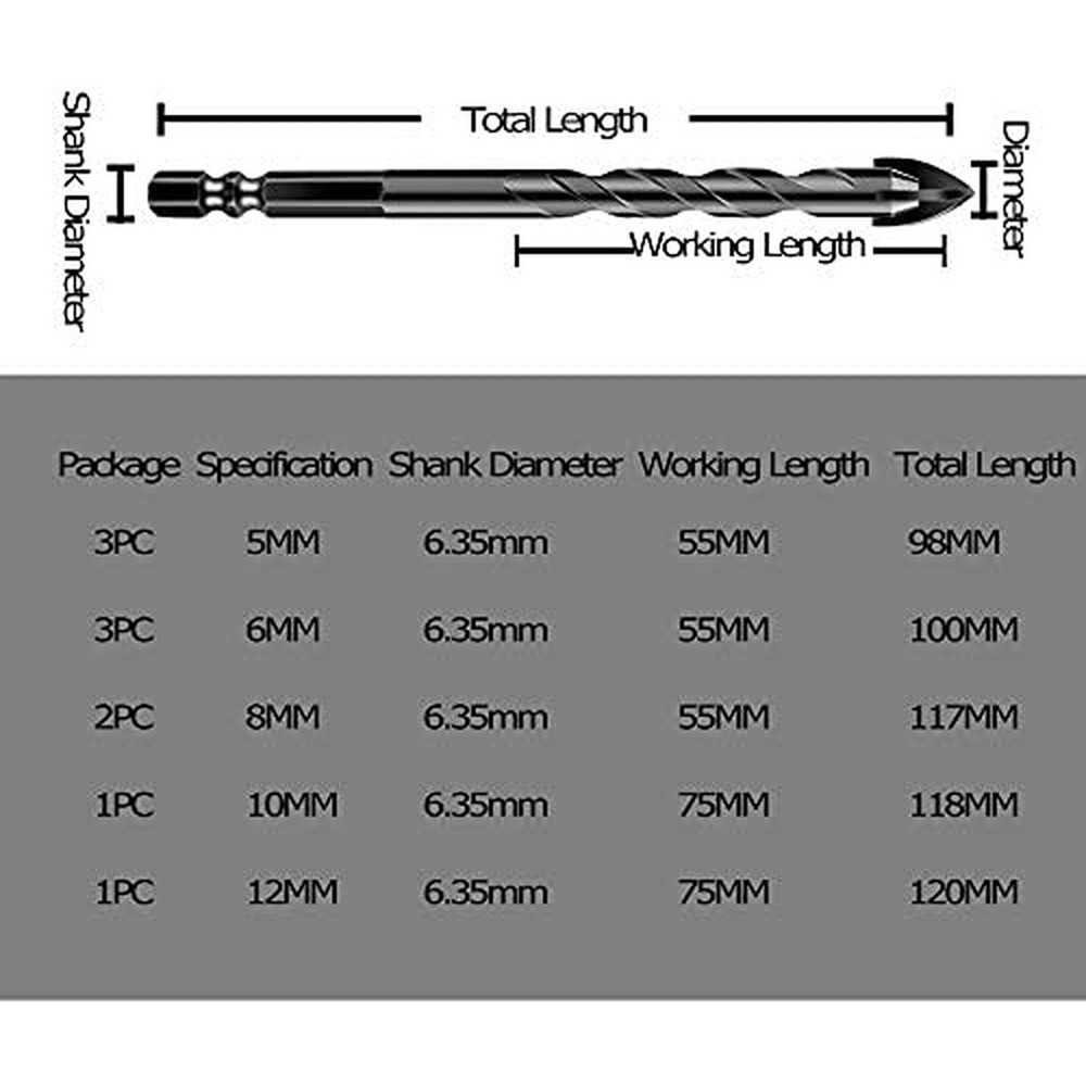Masonry Drill Bit Set, 10 Pieces Concrete Drill Bits Set Ceramic Drill Bit Ca...