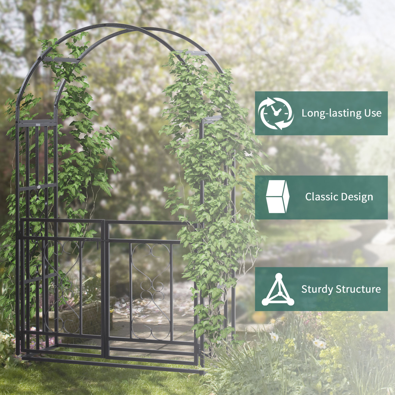 6.75' Outdoor Metal Garden Arbor, Arch, Climbing Plants, Bridal, Wedding, Hearts