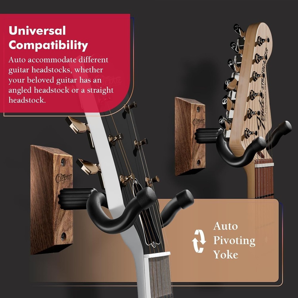 Black Walnut Guitar Wall Mount with Picks & Hardware