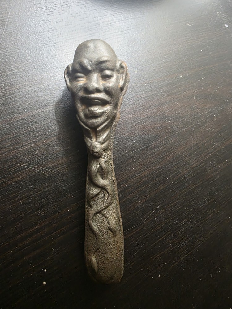 **Vintage Antique 1900s Belgian Solid Brass Nutcracker Bald Man Grotesque Face**