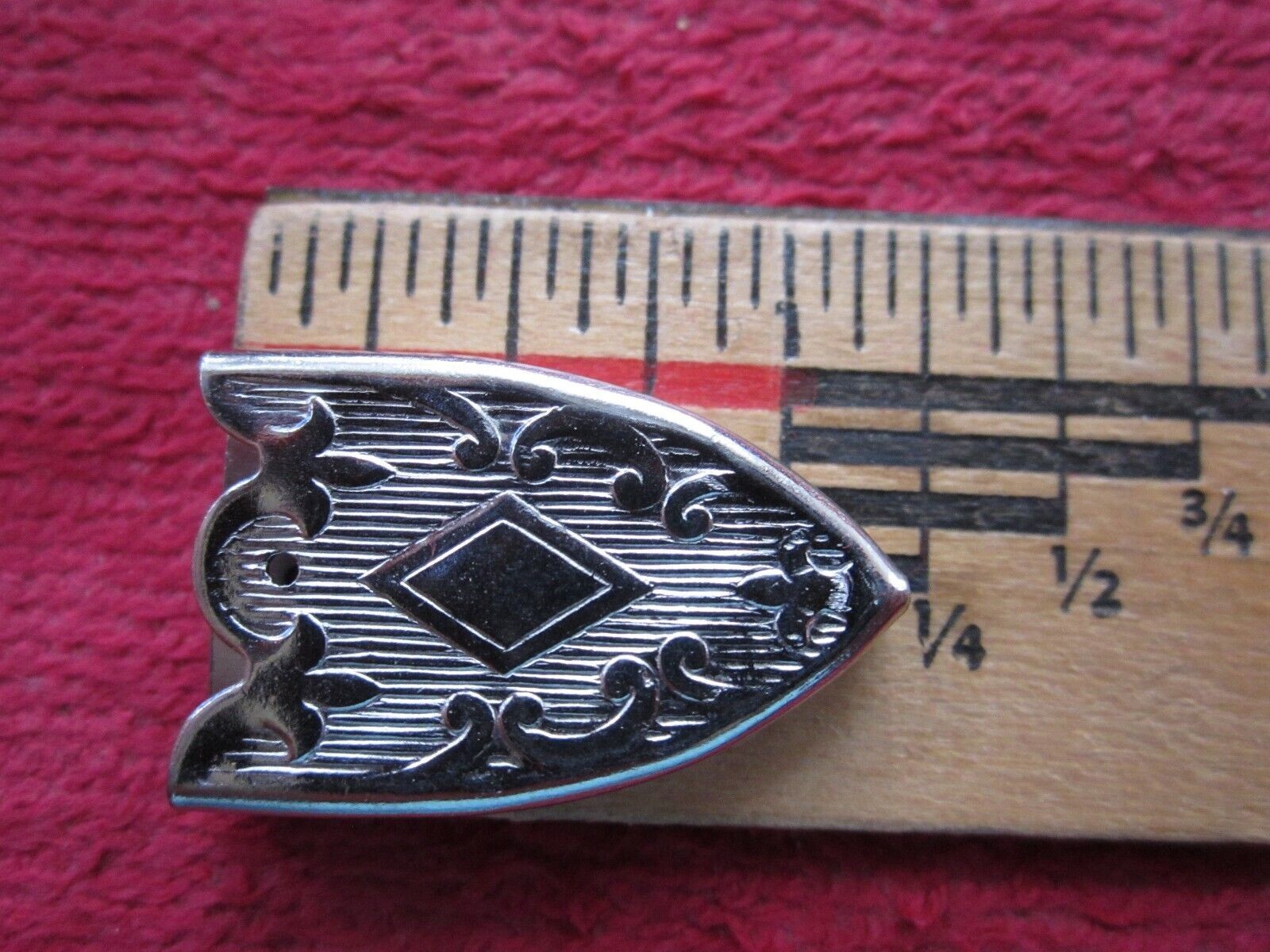 3 VINTAGE LEATHER or CLOTH BELT END TIPS, EMBOSSED, 3/4" ,NICKEL PLATED, NOS