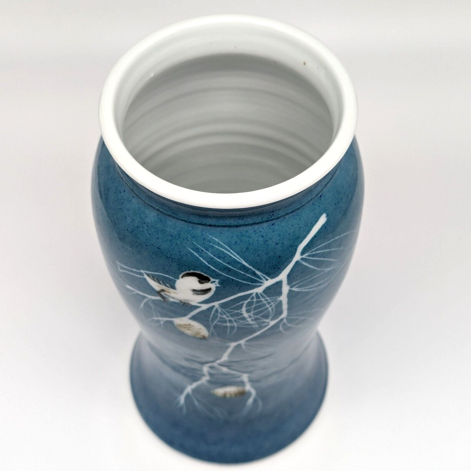 Chickadee Vase Pottery Bird Blue Pine Branches Georgetown Maine
