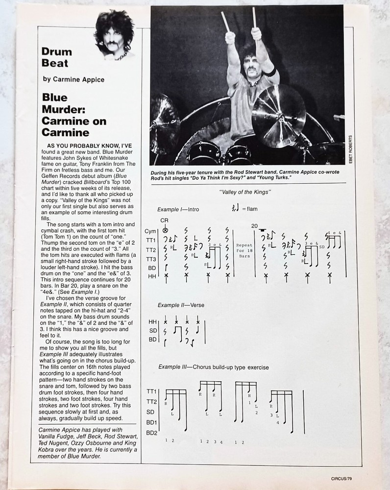 CARMINE APPICE~BLUE MURDER~DRUM BEAT~1989 POSTER MAGAZINE ARTICLE PINUP CLIPPING