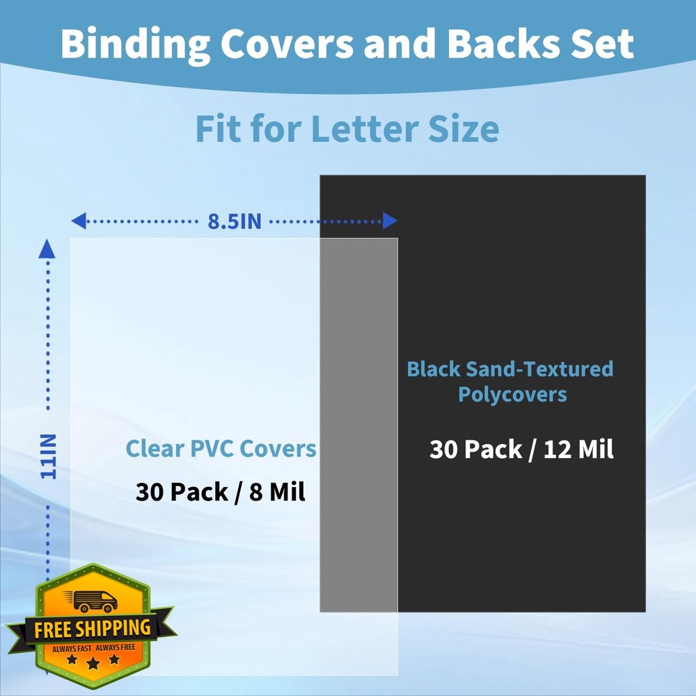 SIMPROFFICE 60 Pack Binding Covers 8.5x11 Clear PVC Black Poly Presentation