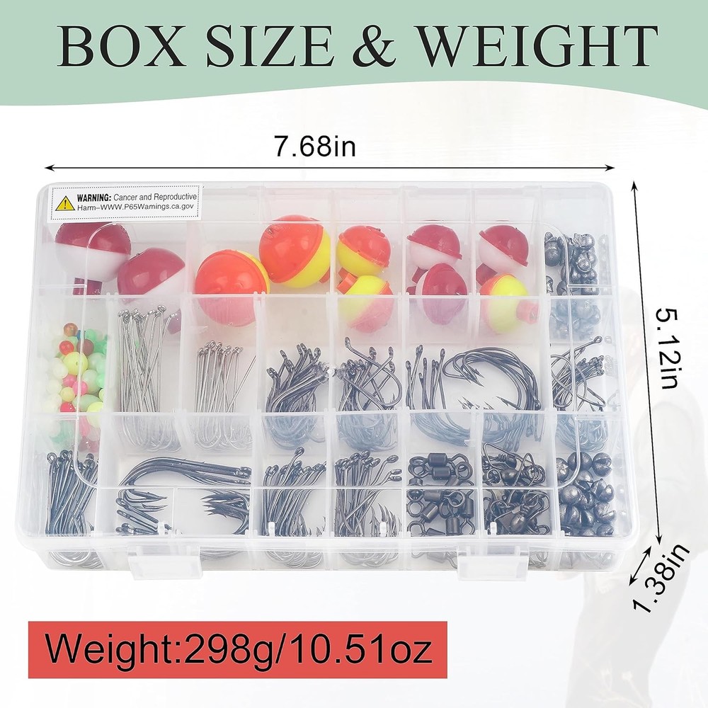 Fishing Hooks Bobbers Tackle Kit, 250pcs Basic Box black