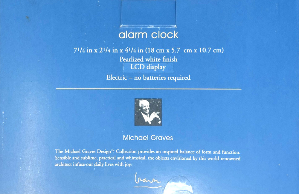 MICHAEL GRAVES DESIGN Postmodern Pearlized White LCD Display Alarm Clock & Date!